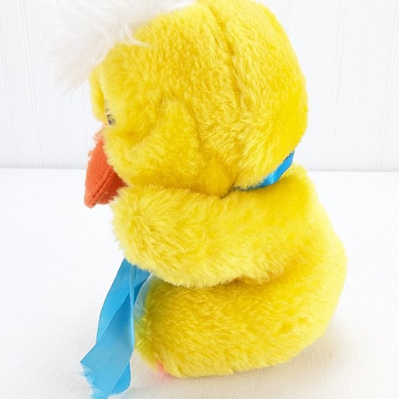 1984 Animal Toy Yellow Duck Plush Stuffed Animal 7" Rainbow Feet Orange Beak - Picture 3 of 9